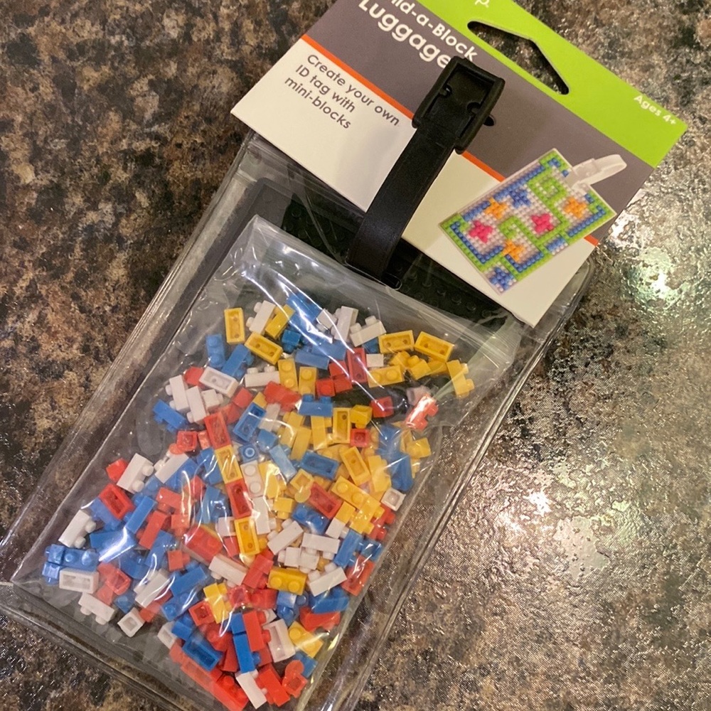 Miniature Lego luggage tag